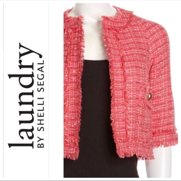 LAUNDRY PINK TWEED STYLE OPEN FRONT JACKET
